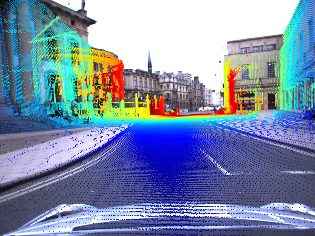 Colorized LiDAR point cloud of a street