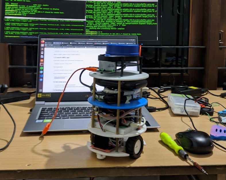 Completed low cost navigation robot with LiDAR on top