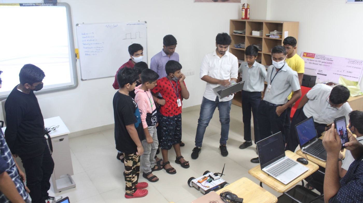Students programming robots